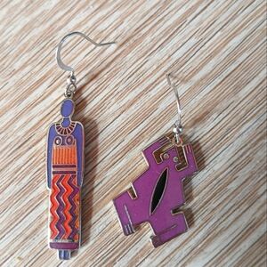 Vintage Laurel Burch Cloisonné Earrings Ancestor & Frog Dangle French Ear Wires